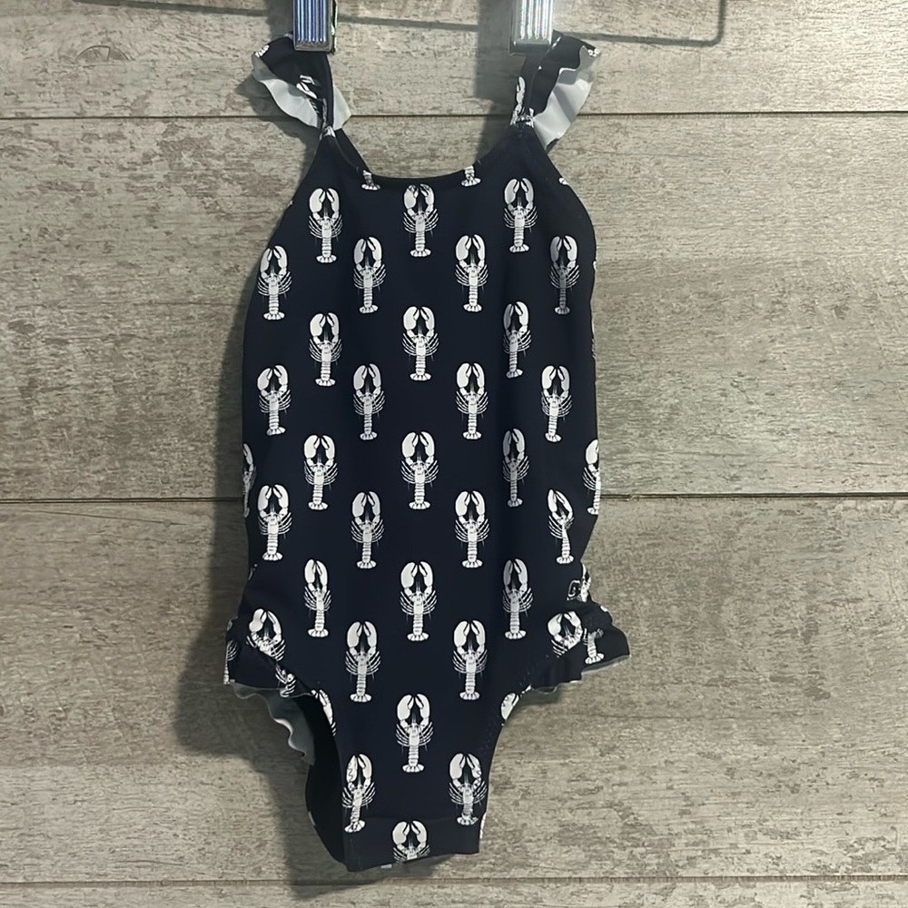NWT Vineyard Vines Baby Girl’s Navy Ruffle Lobster One Piece Swimsuit 6-…